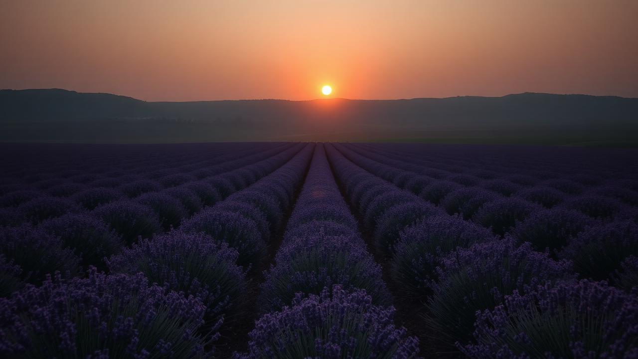 Lavender fields in Provence at sunset